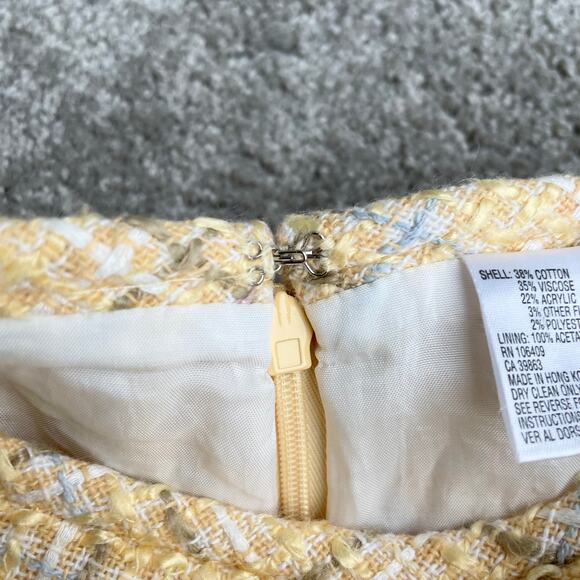 90s Vintage Yellow Plaid Tweed Pencil Skirt Sz 4-6 Pastel Light Academia Preppy - Picture 8 of 12